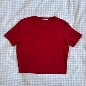 Zara Red Cropped Short Sleeve Tee
